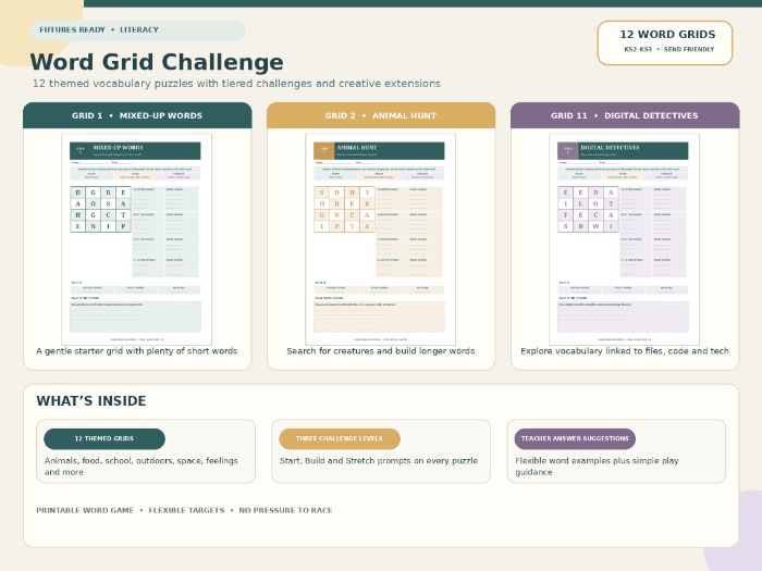 Word Grid Challenge Workbook – 12 Vocabulary, Spelling and Literacy Puzzles