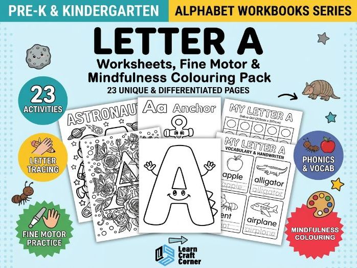 Letter A Worksheets & Activities | Alphabet, Phonics, Fine Motor & Colouring