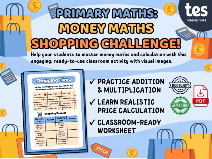 Money Maths Worksheets - Shopping Time