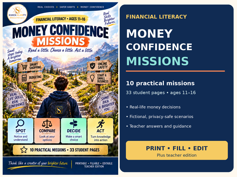 Money Confidence Missions: Financial Literacy Enrichment Pack | Ages 11-16