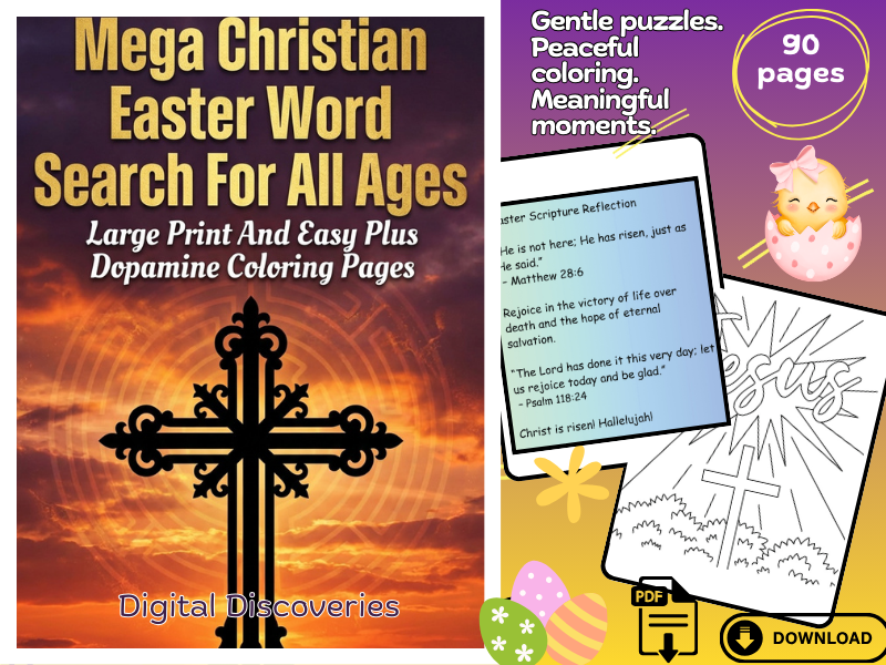 Mega Christian Easter  Word Search For All Ages-Large Print and Easy Plus Dopamine Coloring Pages