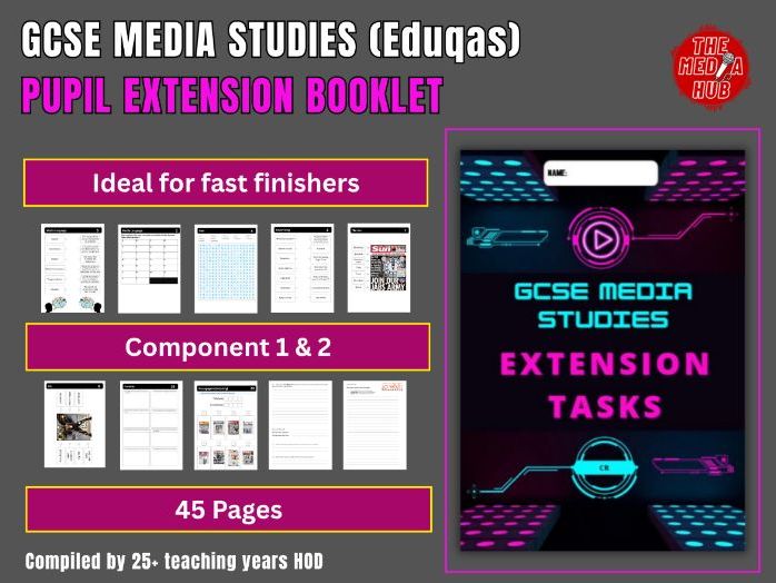 Media Pupil Extension Task Booklet | Component 1 |  GCSE | Eduqas | Revision | Starters