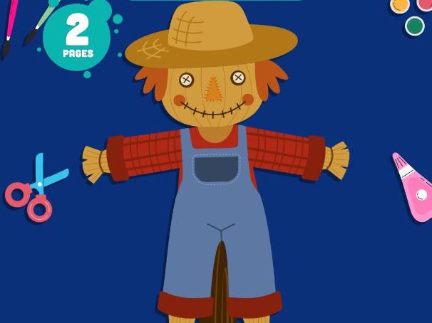 Scarecrow Craftivity, Fall Paper Activity for Kids, Autumn Color Cut and Create
