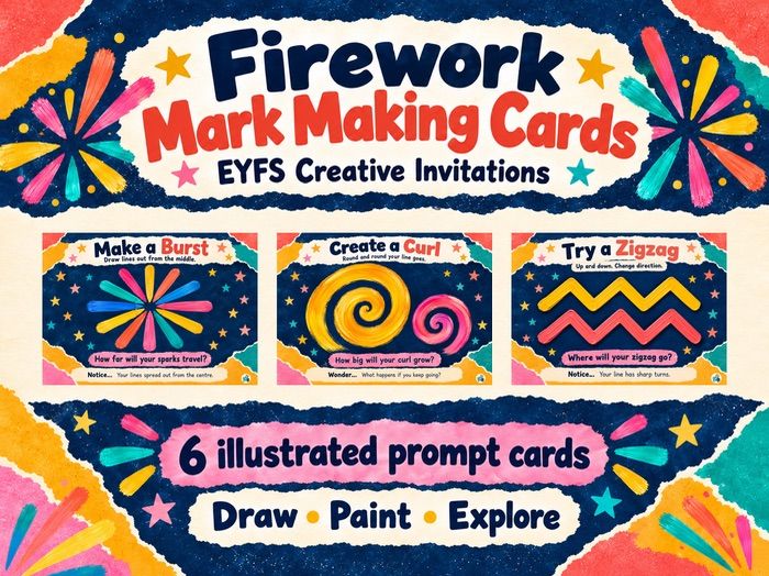 EYFS Firework Mark Making Cards - Bonfire Night Patterns & Pre-Writing