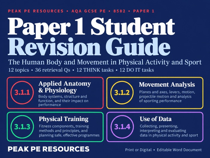 AQA GCSE PE (8582) - Paper 1 Student Revision Guide (Retrieval, Think & Do It)