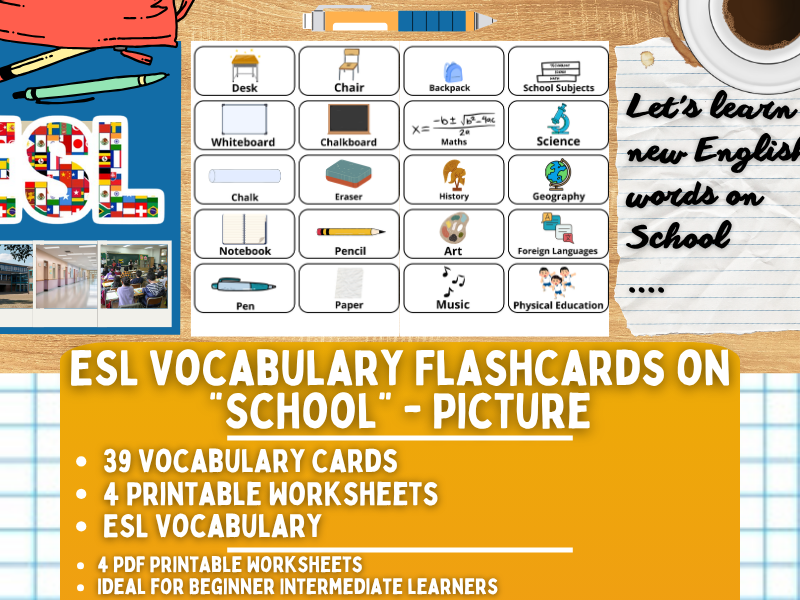 ESL Vocabulary Flashcards - School - Pictures