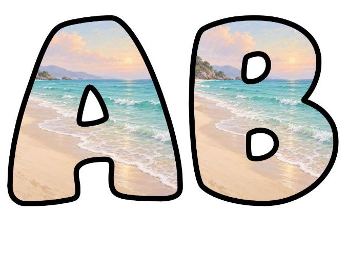 Beach Sunset Watercolour Bubble Letters | Under the Sea Bulletin Board Letters