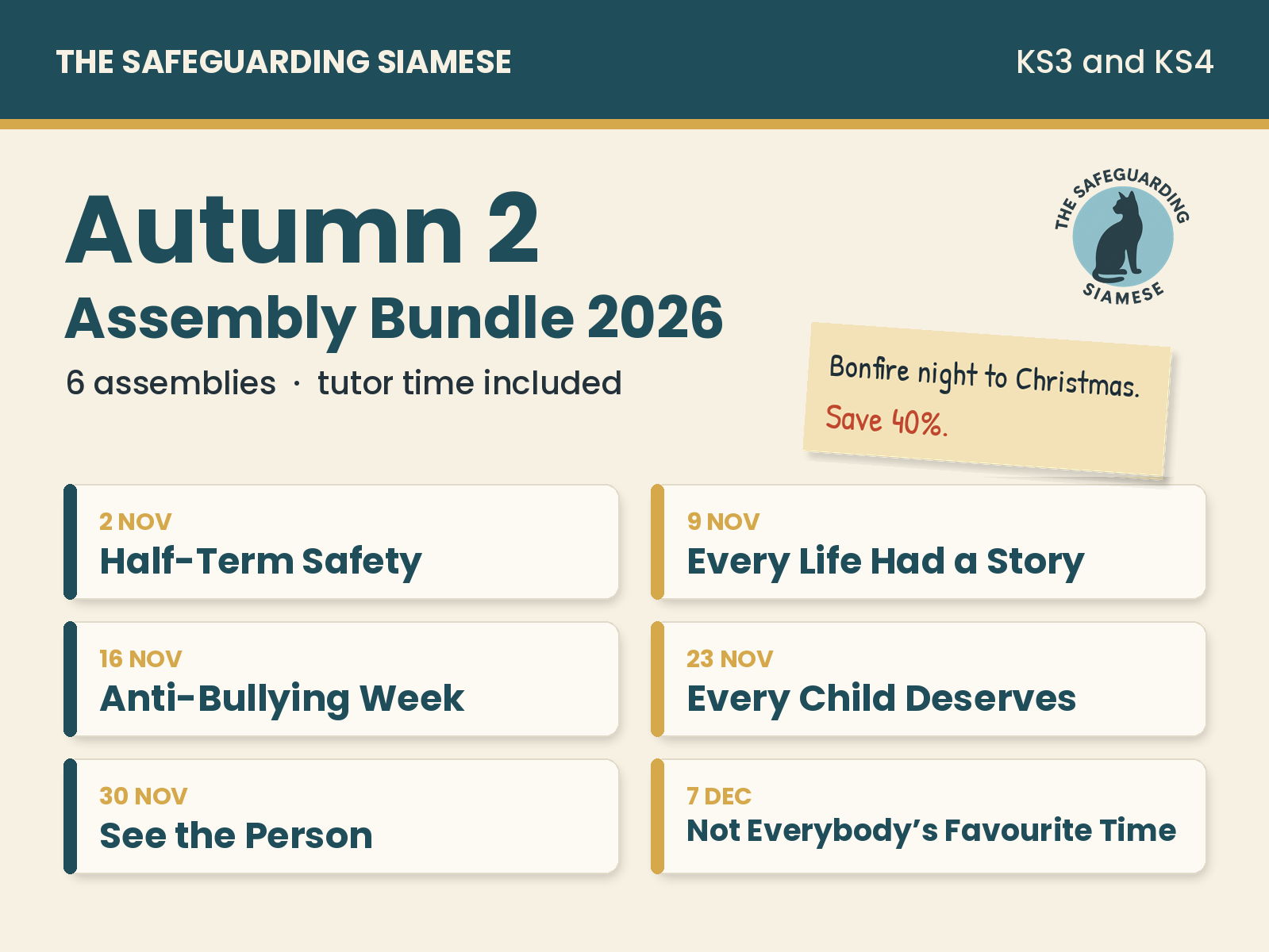 Autumn 2 Assembly Bundle 2026: 6 Assemblies + Tutor Time, November to December (KS3 and KS4)