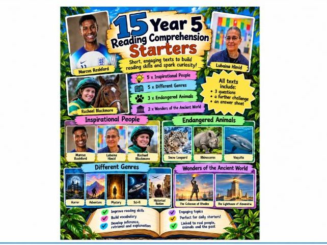 15 Reading Comprehension Starters Year 5