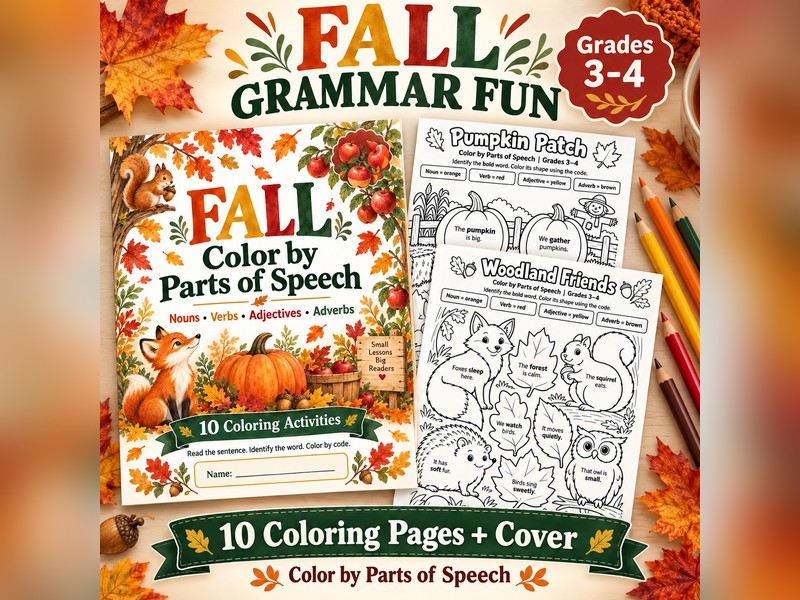 Fall Colour by Parts of Speech Grades 3-4