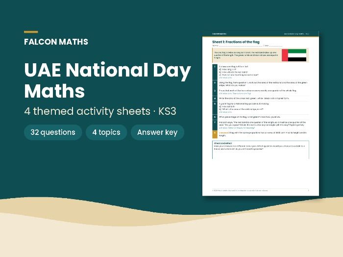 UAE National Day Maths – KS3 Year 7–8 – 4 Themed Activity Sheets with Answers (Eid Al Etihad)