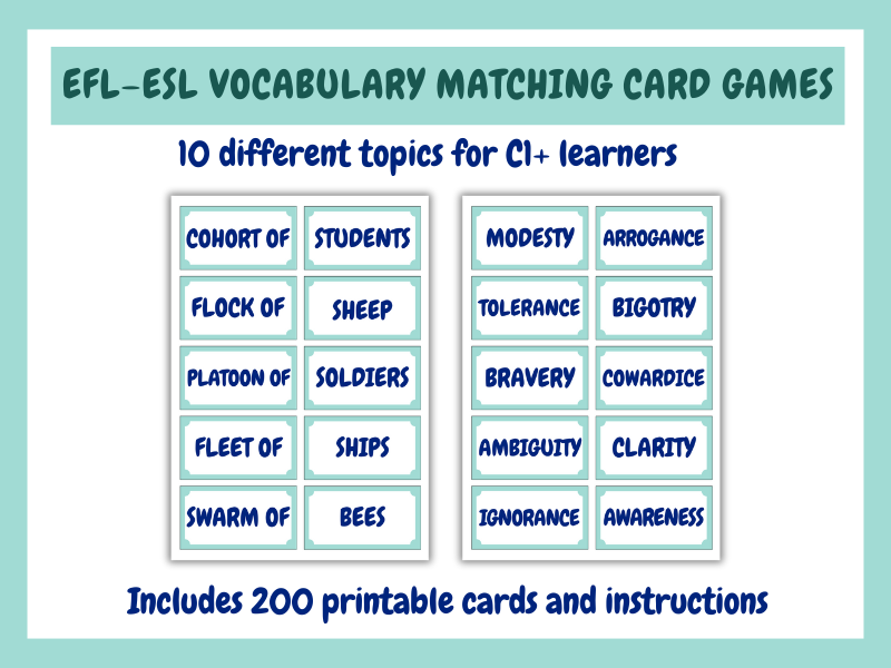 EFL-ESL Vocabulary Matching Card Games (C1+ level)