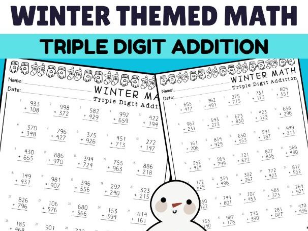 Winter Themed Math Triple Digit Addition & Subtraction with & without Regrouping