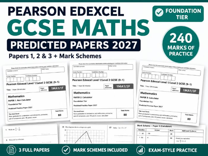Pearson Edexcel GCSE Maths Foundation Predicted Papers 2027 | Papers 1, 2 & 3 + Mark Schemes