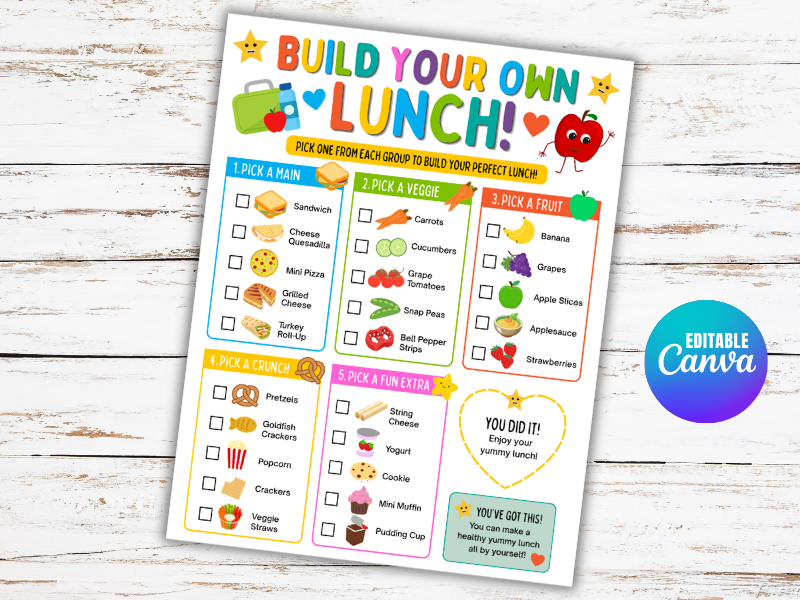 Build Your Own Lunch for Kids | Meal Choice Chart | DIY Lunch Planner