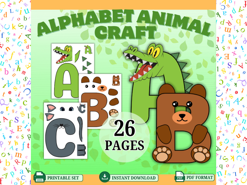Alphabet Animal Craft DFY, Scissors Activity For PreK