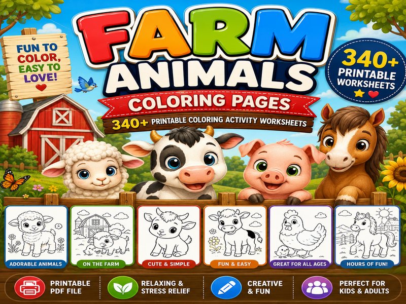 FARM ANIMALS Coloring Pages, 340+ Printable Coloring Activity Worksheet