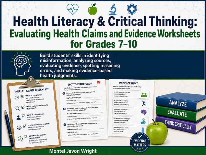 Health Literacy & Critical Thinking Worksheets Grades 7–10 | Evaluating Health Claims & Evidence
