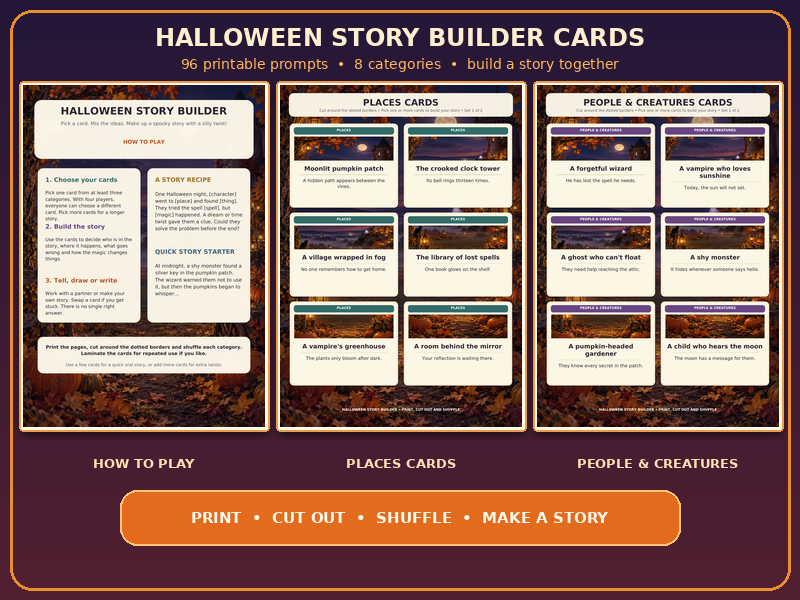 Halloween Story Builder Cards | 96 Printable Story Prompts for Primary