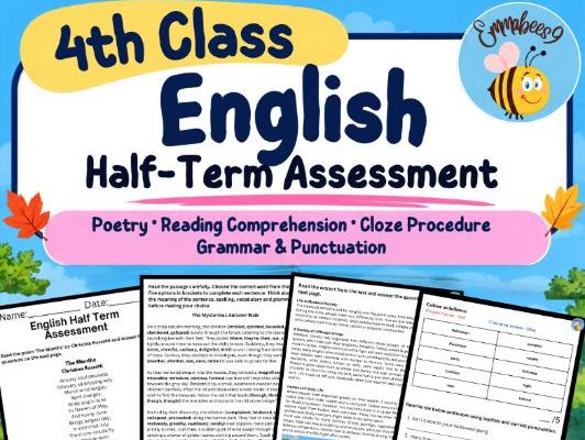 4th Class English Half-Term Assessment – Reading, Vocabulary, Poetry & Grammar (October Mid-Term)