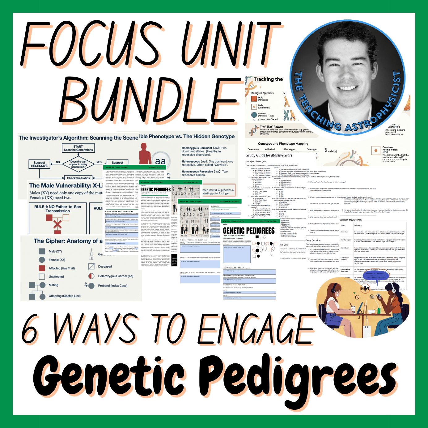 Genetic Pedigrees | Biology Focus Unit Bundle | 6 Resources inc. Quiz