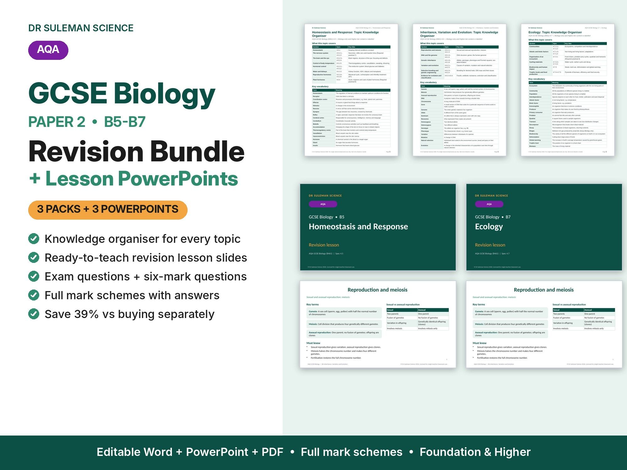 AQA GCSE Biology Paper 2 Revision Bundle + PowerPoints (B5-B7)