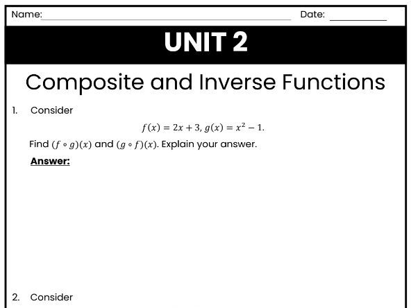 IB Math AI Worksheet 2.7 - Composite and Inverse Functions