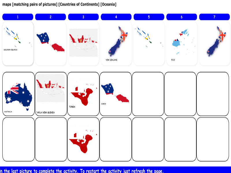 maps [matching pairs of pictures] [countries to Continents] [Oceania]