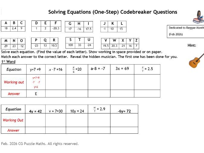 Solving Equations Codebreaker 1