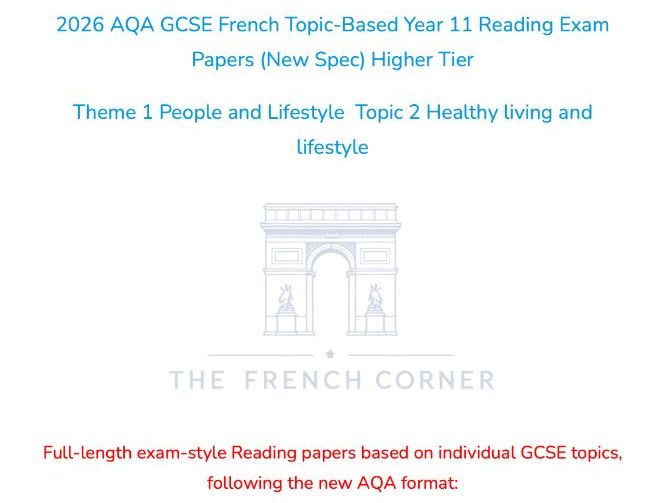 2026 AQA GCSE French Topic-Based Reading Exam Paper 1.2 – Higher Tier