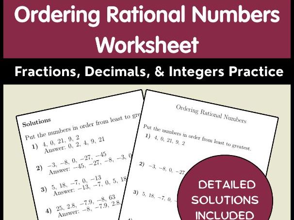 Ordering Rational Numbers Worksheet | Fractions, Decimals, & Integers Practice