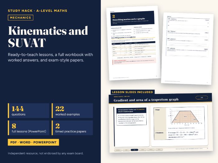 A-level Maths Kinematics and SUVAT Complete Pack