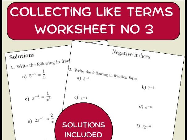 Negative indices worksheet no 3 (with solutions)