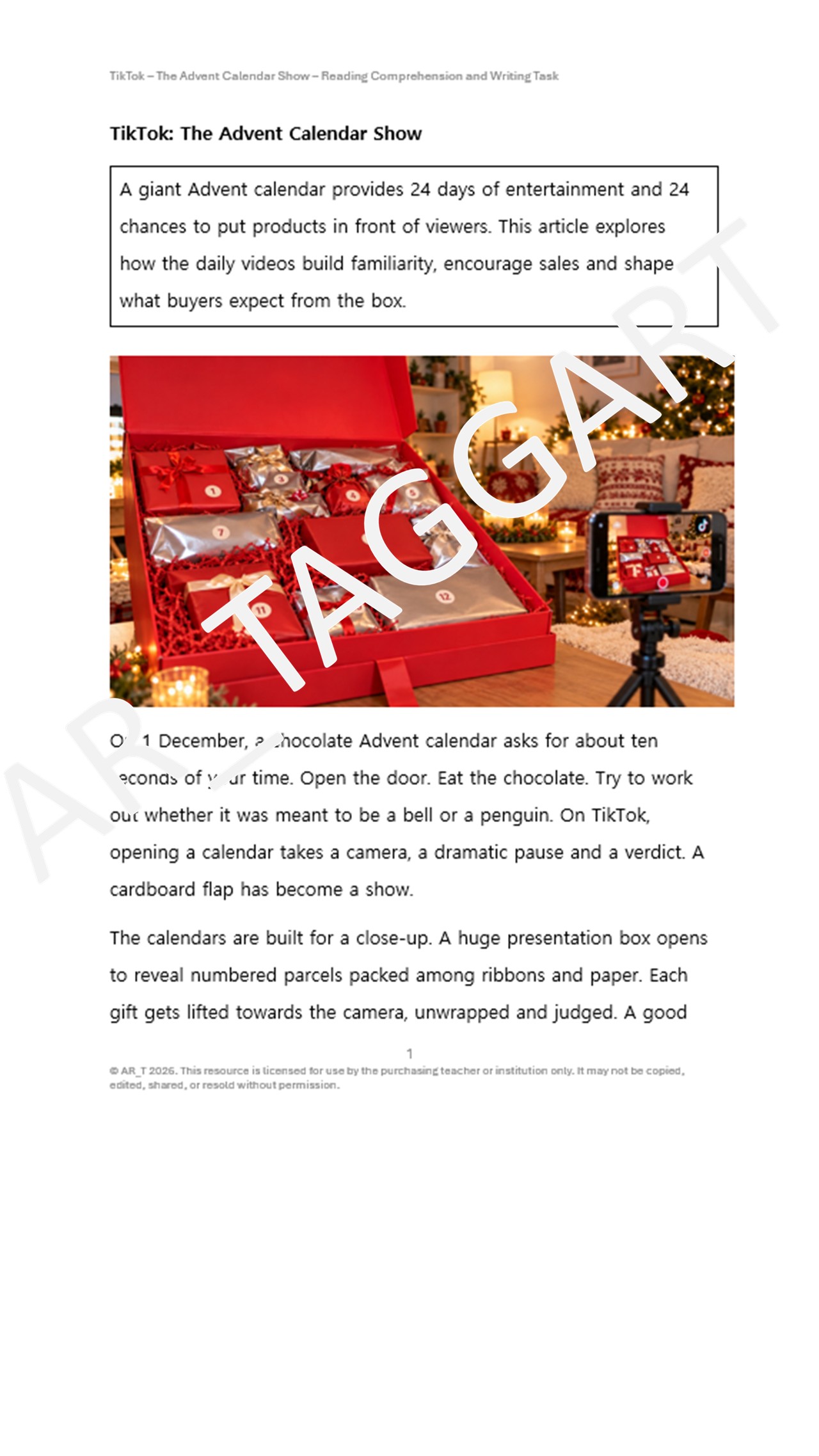 TIKTOK: The Advent Calendar Show | Reading Comprehension + Speech ...