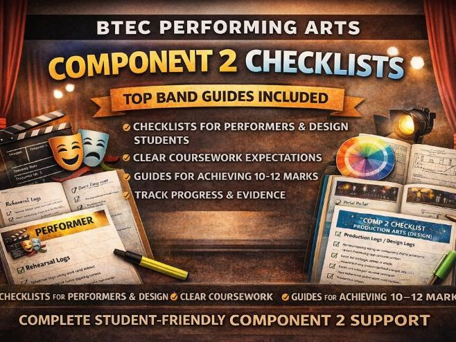 BTEC Performing Arts Component 2 Checklists (Performers & Design + Top Band Guides)
