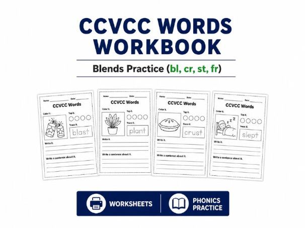 CCVCC Words Worksheets | Phonics Workbook Ending Blends Practice