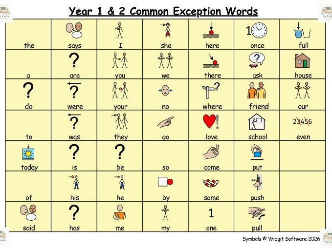 YEAR 1 & 2 COMMON EXCEPTION WORDS