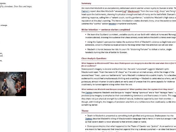 Macbeth Model answer booklet with extracts
