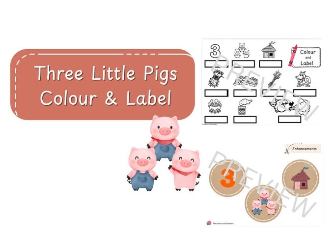 Three Little Pigs Colour and Label
