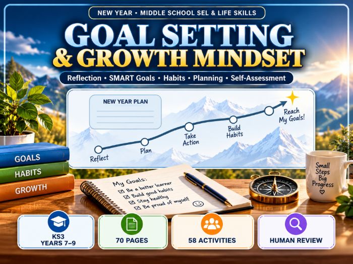 New Year Goal Setting Workbook | KS3 Self-Reflection, Growth Mindset & Study Skills | 70 Pages