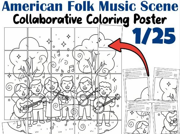 American Folk Music Scene | Stephen Foster Collaborative Coloring Poster