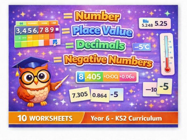 Year 6 Maths Worksheets – Number, Place Value, Decimals and Negative Numbers (Lessons 1–10) | KS2 Na