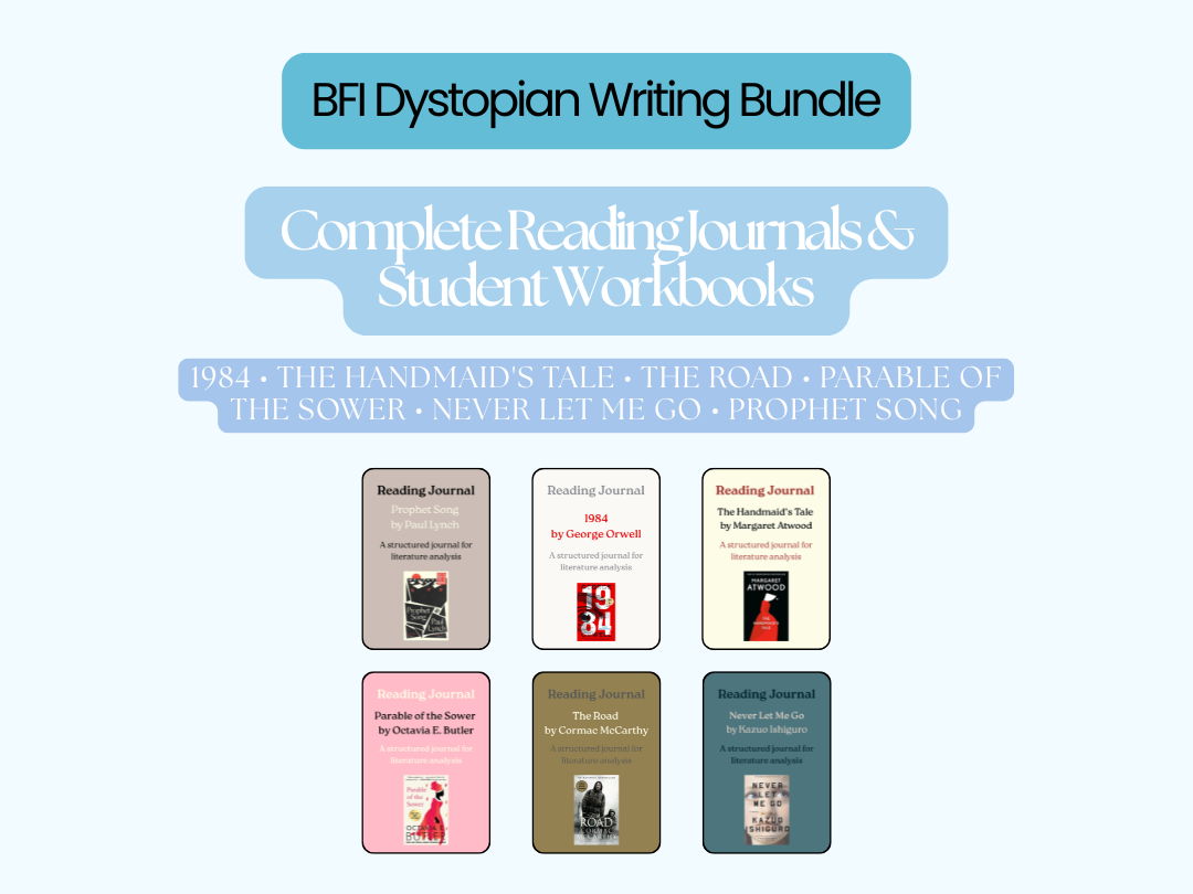 BFI Dystopian Writing Bundle | Complete Reading Journals & Student Workbooks | All 6 Main Texts