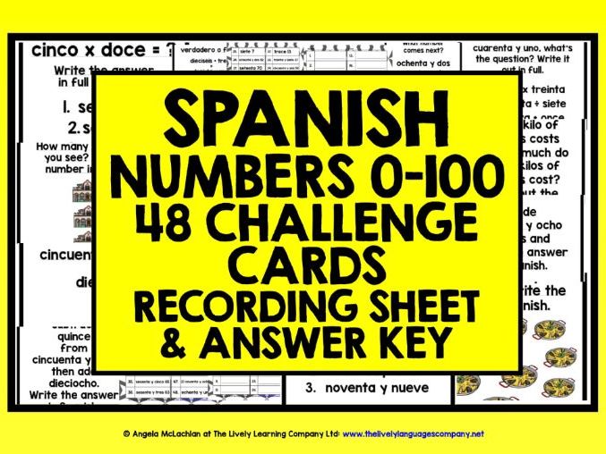 SPANISH NUMBERS 0-100 CHALLENGE CARDS by LivelyLearning | Teaching ...
