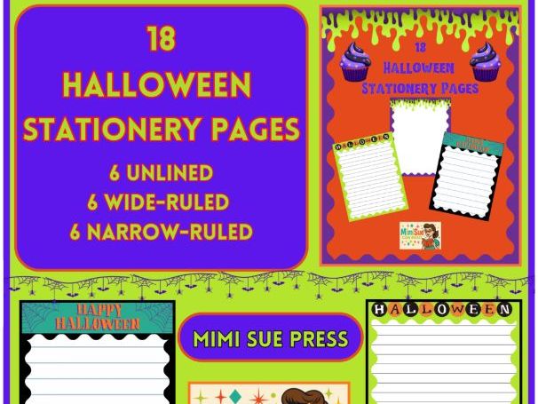 18 Halloween Stationery Pages (Color/Black & White/ Unlined/Wide-/Narrow-Rule)