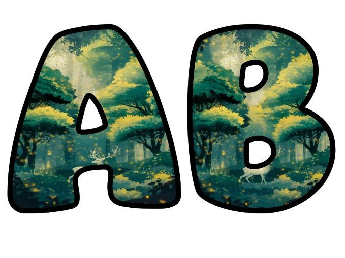 A Vintage Ethereal Deer Forest Classroom Display | Lettering Set | Upper & Lowercase, 0-9 and Signs