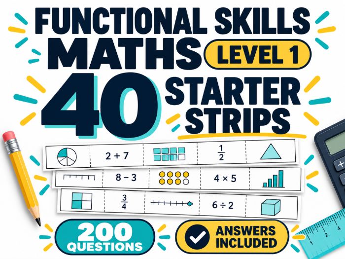 Functional Skills Maths Level 1 – 40 Starter Strips with Answers