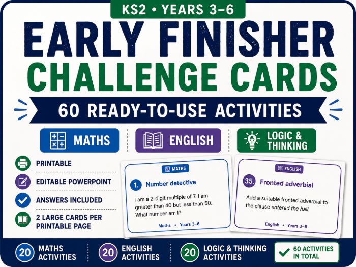 KS2 Early Finisher Challenge Cards – 60 Tasks
