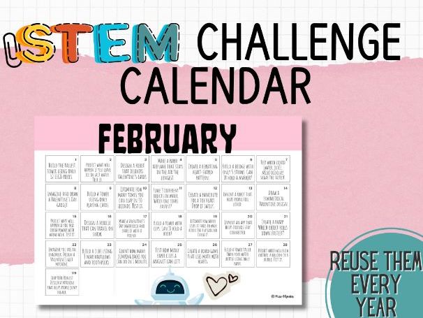 STEM Challenge Calendar – February | Daily STEM Activities for Primary & ESL