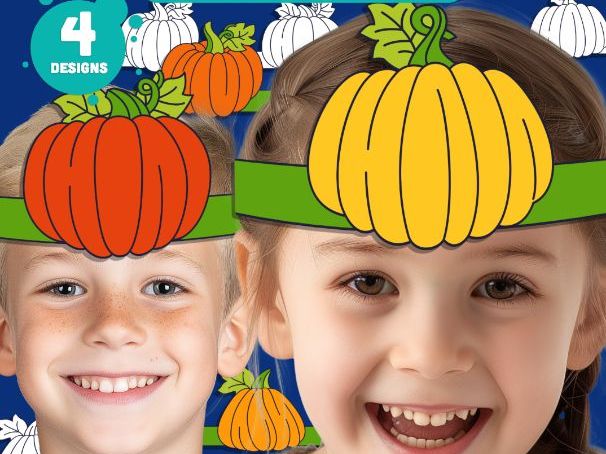 Pumpkin Headband Craft, Printable Autumn Crown, Paper Hat Activity, 4 Designs